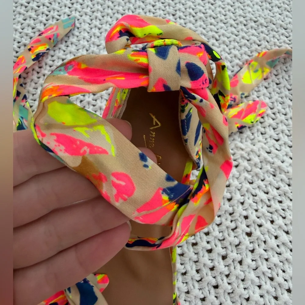 Anne Michelle Vibrant Neon Patterned Wrap Up Ankle Heels Size 8 NEW - Picture 6 of 7